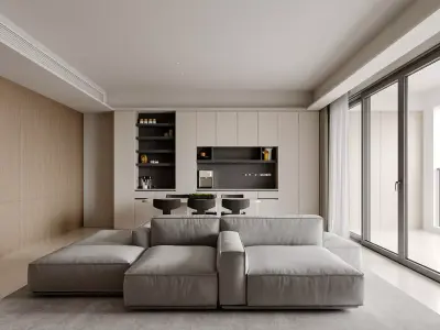 Modern living room dining room interior scenes  3D model