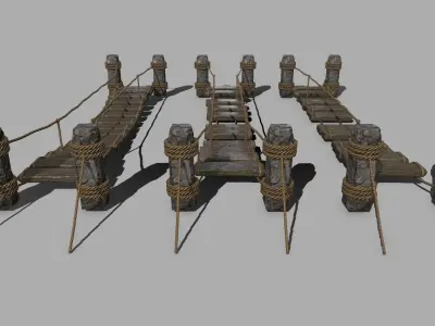 Wood Set piece of Low-poly 3D model