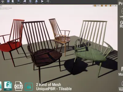 PBR Various Options Wooden Armchair Design - Lumion - UE4 Low-poly 3D model