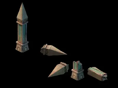 Stone tower with three spikes 3D model