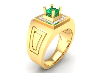 Gold Men Square Emerald Diamond Ring with Halo Setting 384 3D print model
