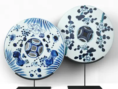 Blue and White Ceramic Disks 2 3D model