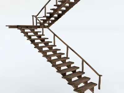 Old Wooden Staircase 02 Low-poly 3D model