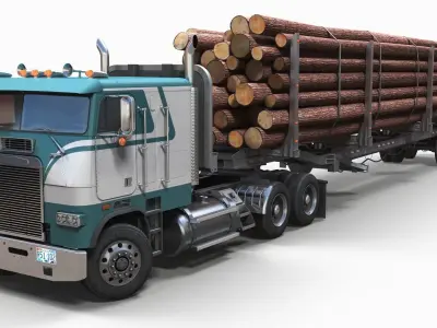 Freightliner FLT 1990 logtruck Low-poly 3D model