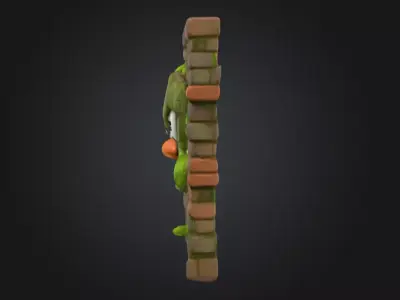 Grumpy Brick Guardian Wall Low-poly 3D model