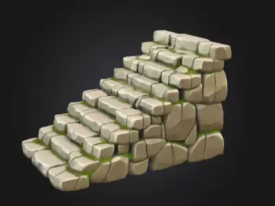 Mossy Stone Stairway Low-poly 3D model