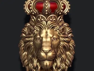 Lion pendant with crown and closed mouth 005 3D print model