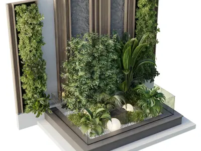 Vertical Wall Garden With Wood frame - Outdoor garden Low-poly 3D model