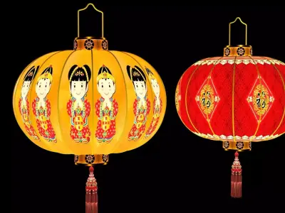 Chinese  red  lantern Low-poly 3D model