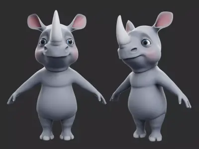 Rhino Cartoon Low-poly 3D model