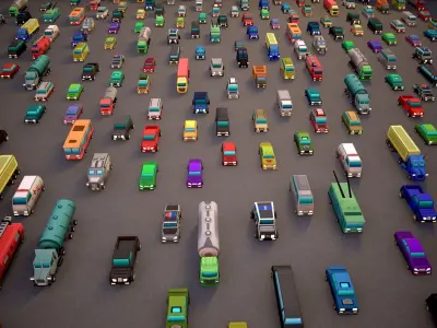 TOON VEHICLES Low-Poly Set of 44 Cars Low-poly 3D model