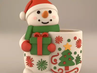 Christmas Snowman Planter and Candy Dish STL 3D print model