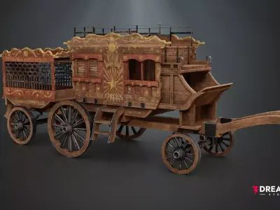 Medieval Circus Wagon - Handcrafted Vintage Fair Caravan  Low-poly 3D model