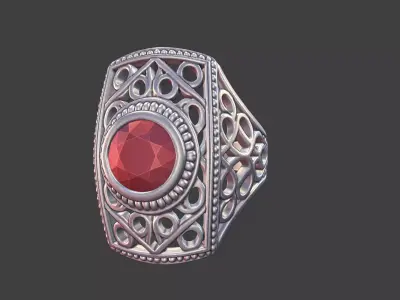 large square filigree gemstone silver ring 3D print model