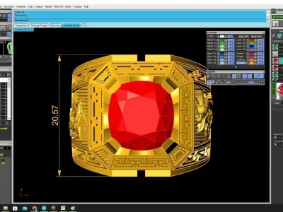 Luxury Greek Key Red Stone Ring for Men 3717 3D print model