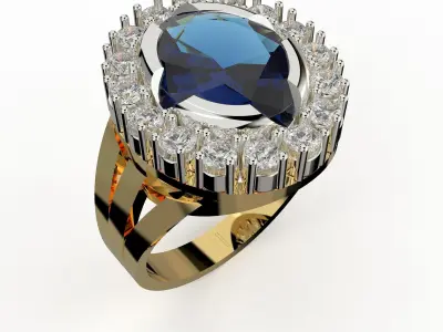 Printable STL jewelry engagement ring stone oval  3 ct  3D print model