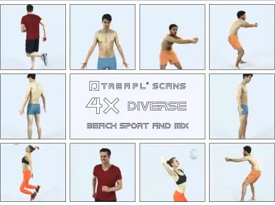 QAG07 4X Sports Beach Running Jogging Man Woman 005 Low-poly 3D model