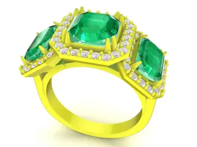 Luxury Three Stone Halo Gemstone Ring for Women 4856 3D print model