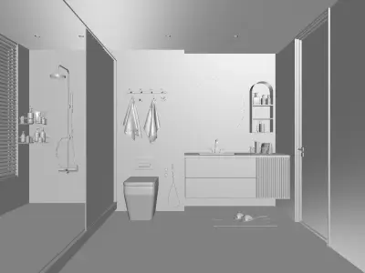 Luxury family bathroom shower room 3D model