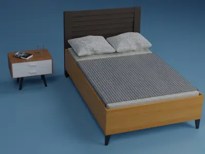 Bedroom bed and nightstand Low-poly 3D model