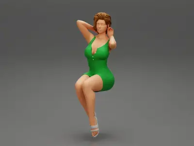 Beautiful woman sitting in short sexy dress 3D print model
