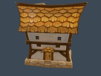 Cartoon Old Wooden Hotel Tovern House Building Low-poly 3D model