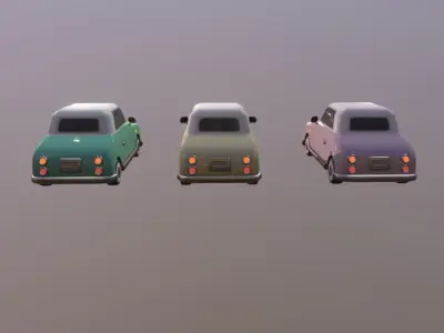 Cute Classic Car Set Low-poly 3D model