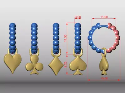 A Set Of Iconic Pokers Dot Hoop Earrings 3D CAD Design 3D print model