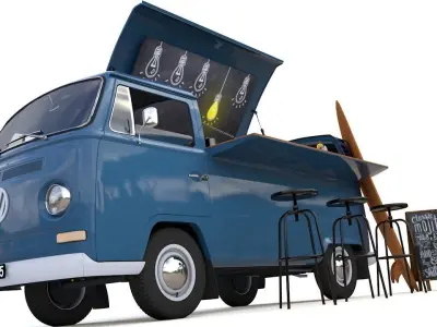 VW T2 FOOD AND COFFEE VAN 1974 3D model