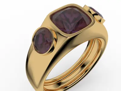 Cushion Cut Bezel Signet Ring 3D print model