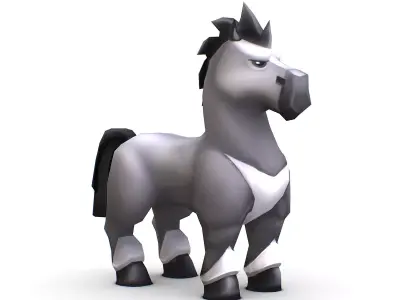 Cartoon Medieval White Horse MMO Animal Low-poly 3D model
