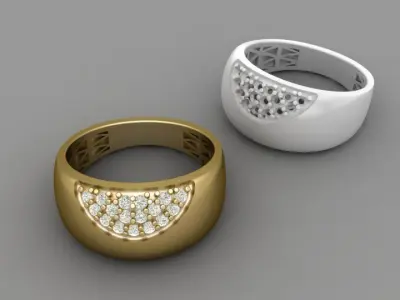 wide 3d  brilliant  gold ring 3D print model