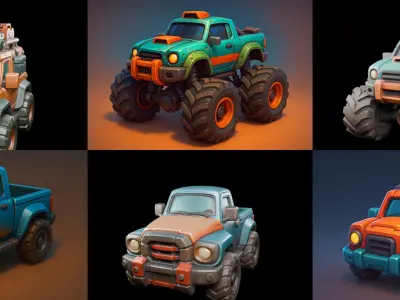 Stylized Car Advanced model bundle 12 pack 100 glb 3D model