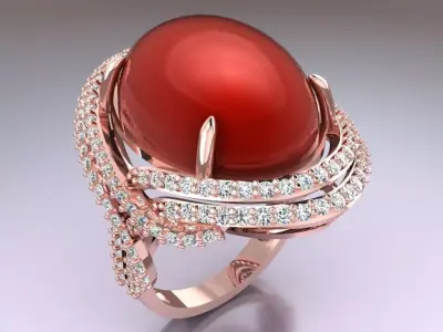 Oval Stone Ring - Womens Rings - GN139 3D print model