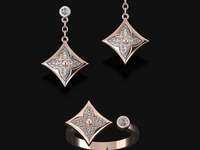 Louis Vuitton Ring and Earrings  3D print model
