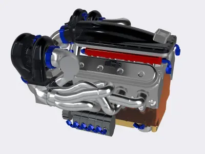LSX Twin Turbo Intercooled Motor with AN fittings HIGH DETAIL 3D print model