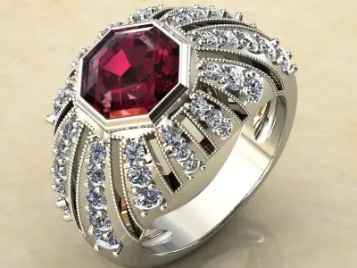 Octagon Bezel-Set Gem 8x8 Dome Ring 0216 3D print model