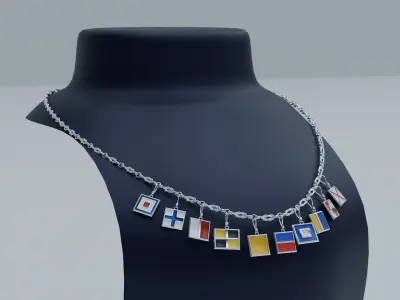 Art Deco Silver And Enamel Flags Necklace Low-poly 3D model