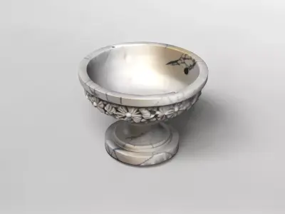 Ornate Marble Floral Pedestal Bowl 3D model