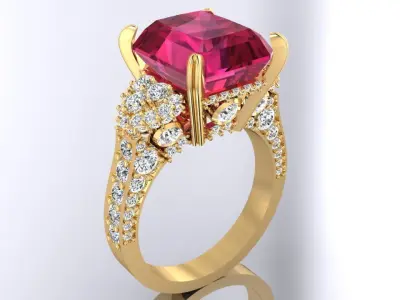 Gemstone rings - Rectangular stone ring - Diamond rings -  N3776 3D print model