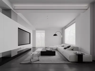 Modern living room dining room interior scenes  3D model