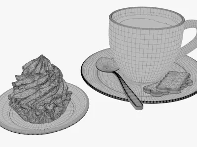 Coffee cup with cake and cookies 3D model