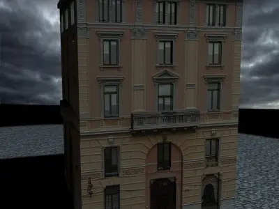 Building old in middle of storm Low-poly 3D model