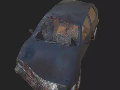Hatchback Wrecked Car Dirty and Bloody Version Low-poly 3D model