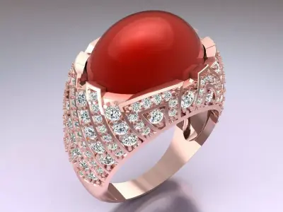 Oval stone ring - Mens Rings - GN257 3D print model