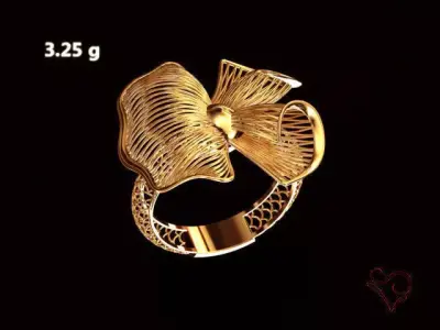 Gold ring flower ring engagement Jewelry 3D print model