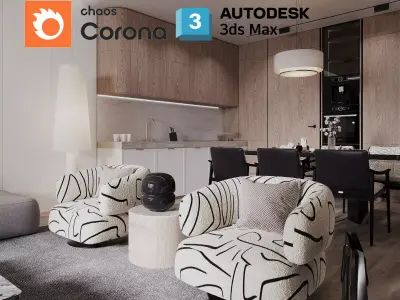 Corona Render Interior Scene Modern Apartment Beige 3D model  3D model