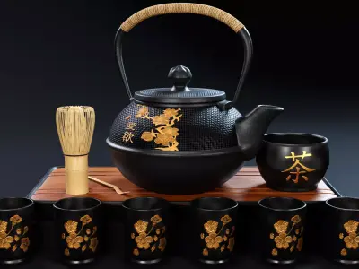Oriental Tea Set - Teapot and Cups 3D model