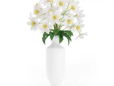 White Flowers in Tall Vase 3D model