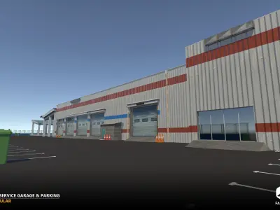 Modular - Car Service Garage Parking Interior Exterior - Unreal Low-poly 3D model